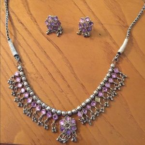 Purple Floral Jewelry set earrings and necklace